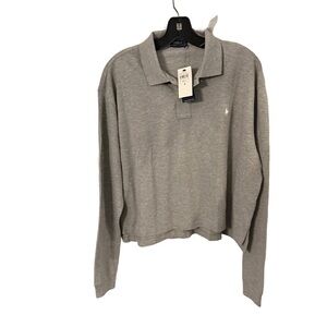 Ralph Lauren Women’s Cropped Oversized Polo Shirt Long Sleeve Gray Sz S/P NWT